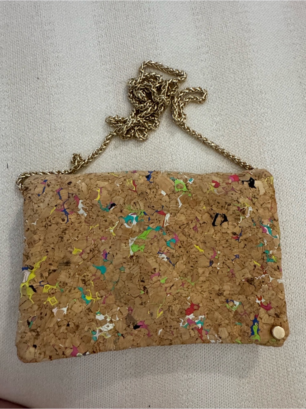 Street Level Cork Confetti Wristlet Clutch with Gold Chain - Multicolor